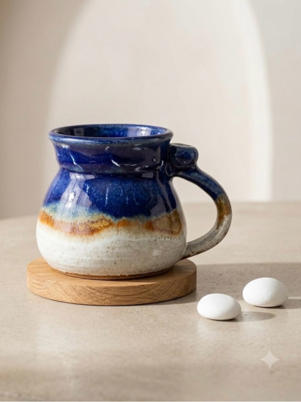 RED ROCK Sedona AZ Studio Pottery Glazed Earthy Blue, Terracotta, Cream Mug